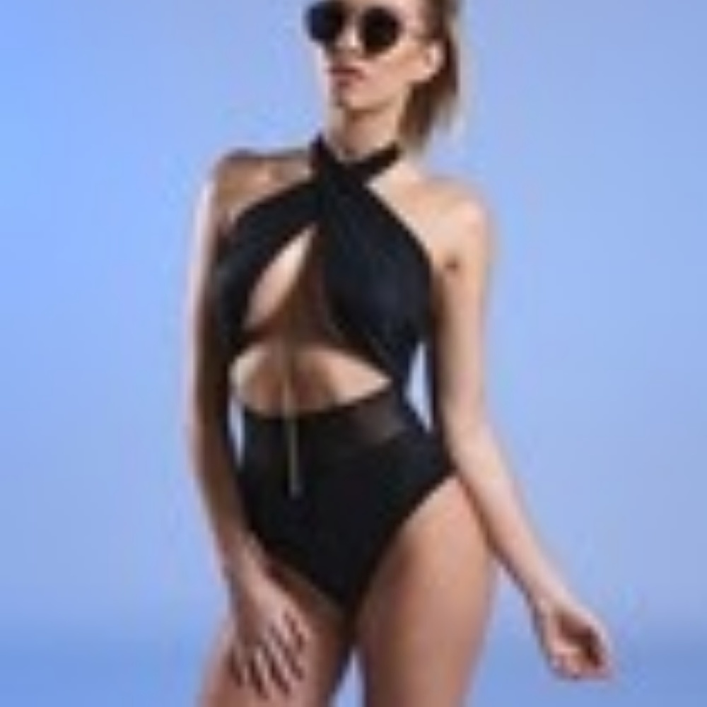 NWT Black Wrap Neck Swimsuit